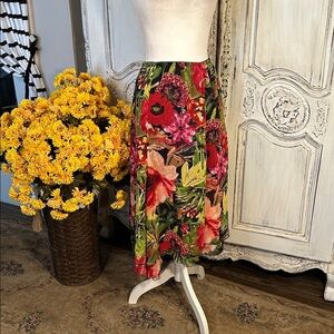 Chicos Sheer Dark Floral Double Layer as Asymmetrical  Midi Skirt